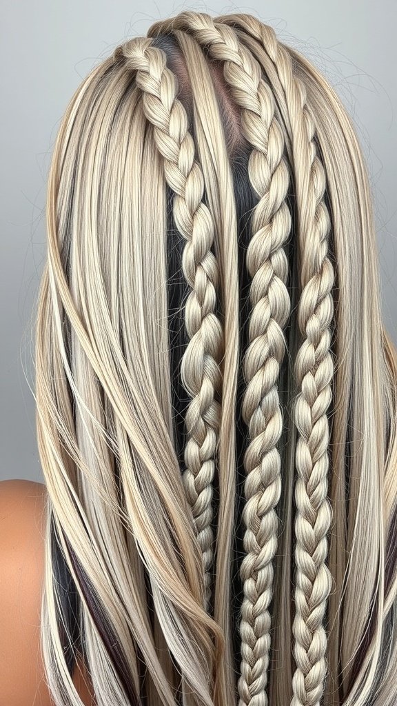 Knotless braids styled in a waterfall effect with a blend of colors.