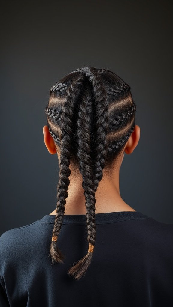 Image of a person with medium knotless braids styled artistically