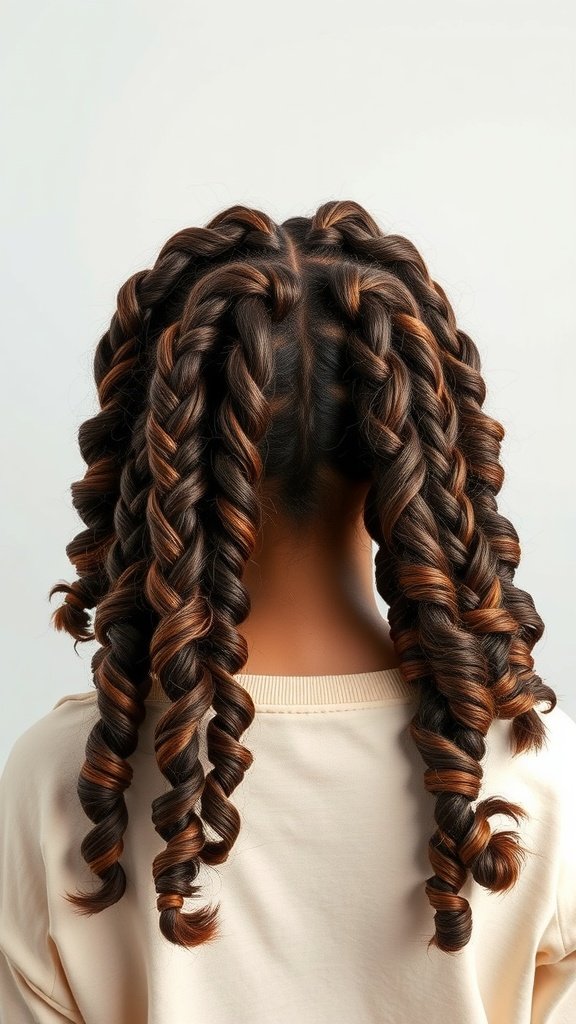 A woman with knotless braids featuring chunky curls at the ends.