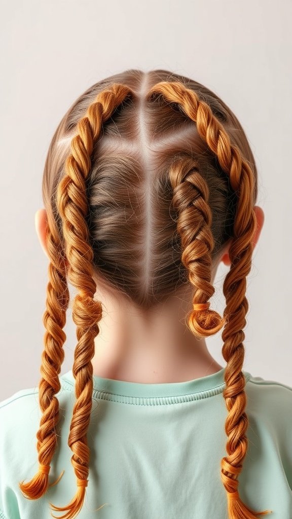 Back view of a person with knotless braids styled with curly ends in a vibrant orange color.