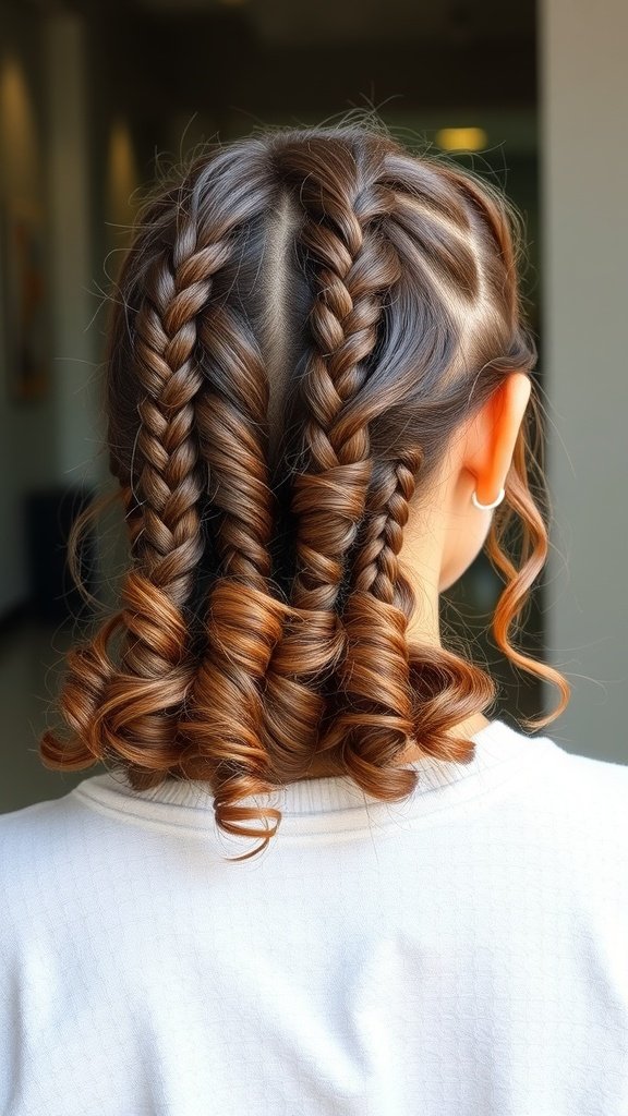 A woman with knotless braids and curly ends styled in a half-up fashion.