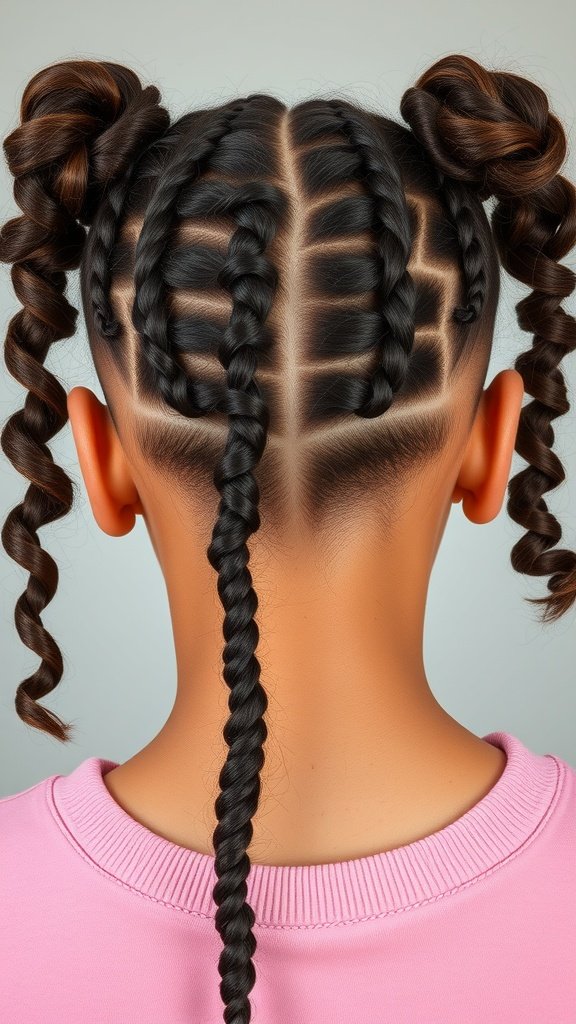 A hairstyle featuring knotless braids with curly ends, showcasing a playful and stylish design.