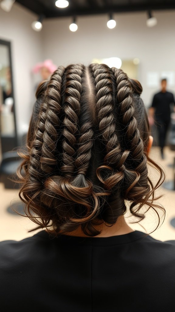 A close-up view of knotless braids with defined curly ends, showcasing a stylish and playful hairstyle.