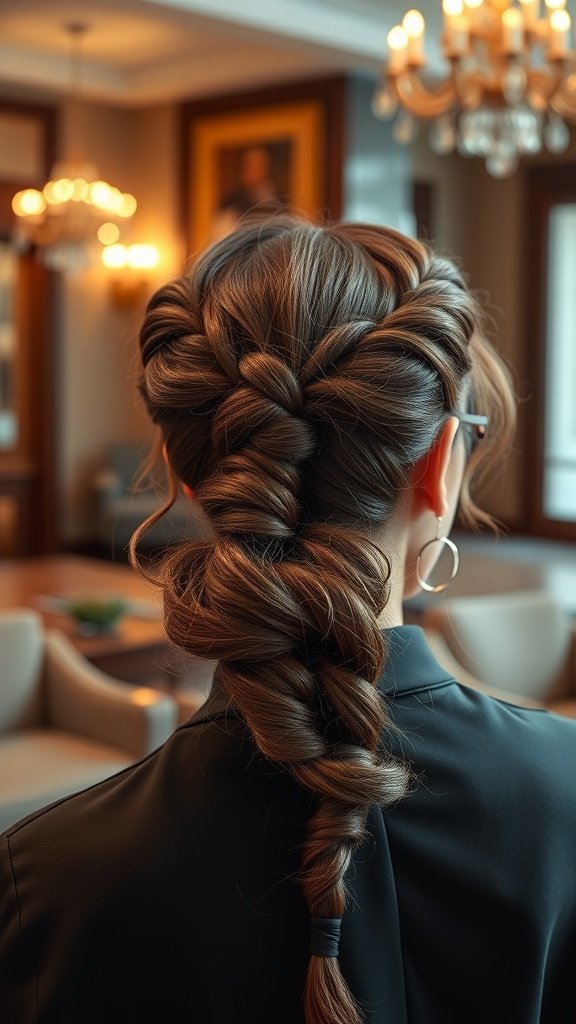 A woman with knotless braids styled with curly ends, showcasing a chic and elegant look.