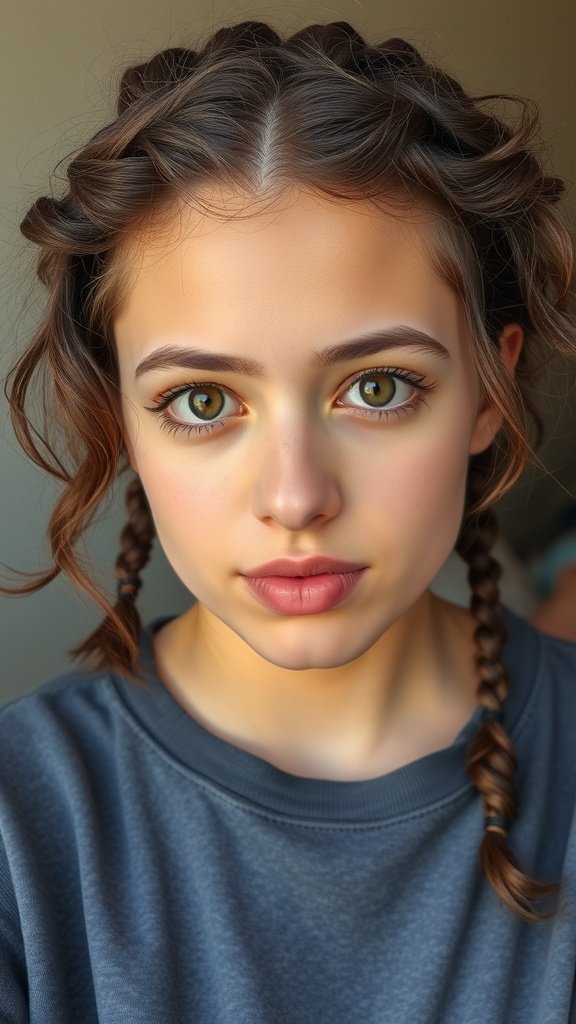 A close-up of a person with knotless braids and curly ends, showcasing a stylish hairstyle.
