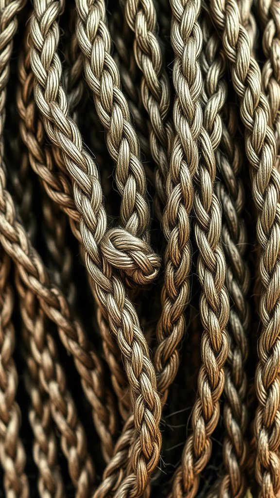 Close-up of knotless braids with metallic thread