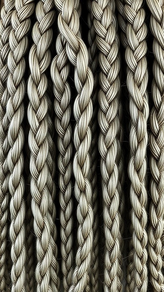 Close-up of knotless braids with metallic threads