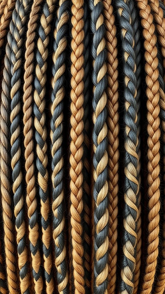 Knotless braids featuring a mix of blonde and dark colors.