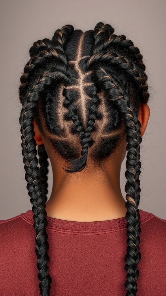 A close-up of a person's back head showing knotless braids with mixed textures.