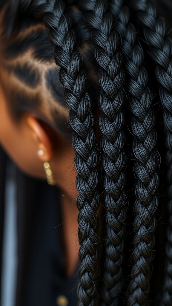 Close-up of knotless braids showcasing a natural hairline.
