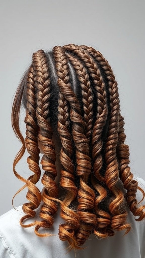 Knotless braids with soft curly ends and layers