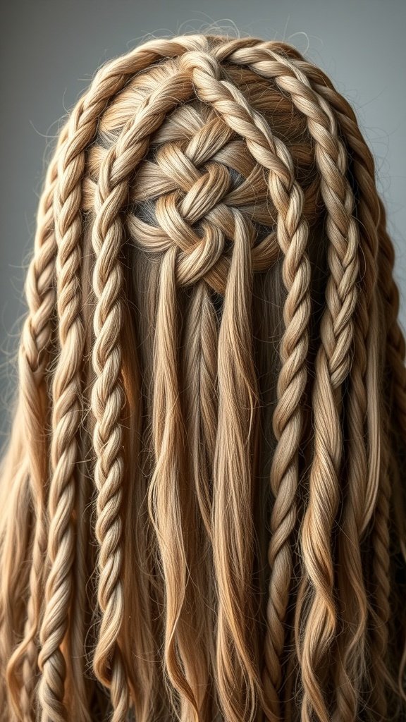 A close-up of a hairstyle featuring knotless braids with soft ringlets at the ends.