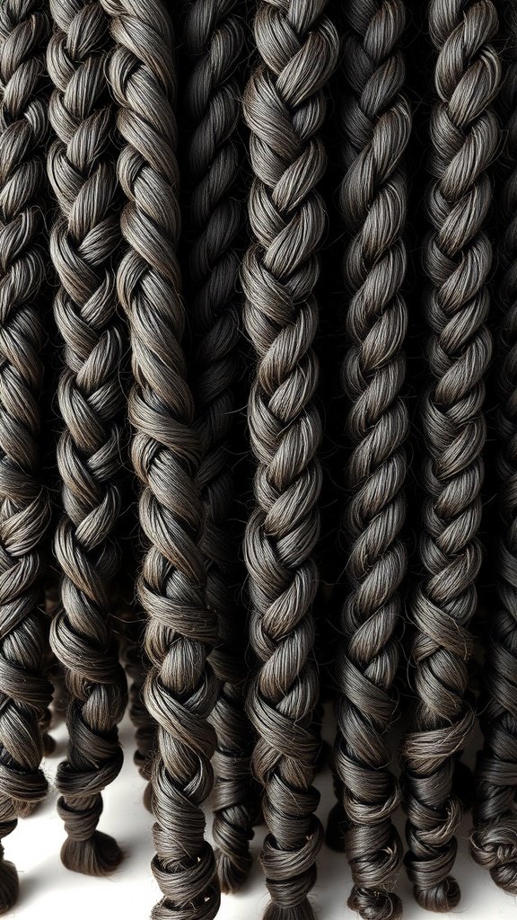 Close-up of knotless braids with spiral curls