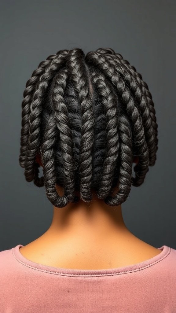 A close-up view of knotless braids styled with spiral curls at the ends.