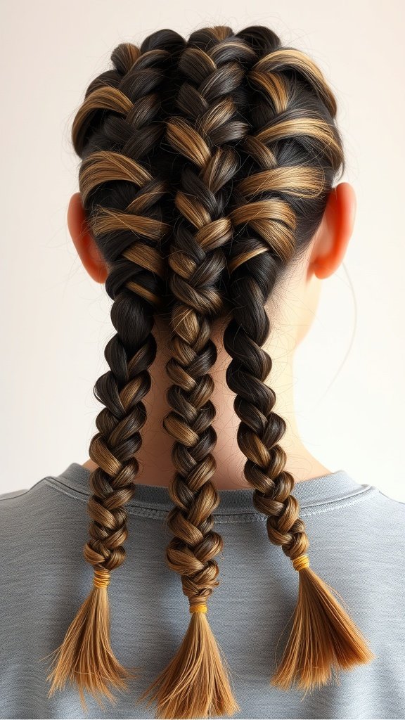 Medium knotless braids with subtle highlights, showcasing a stylish and healthy hairstyle.
