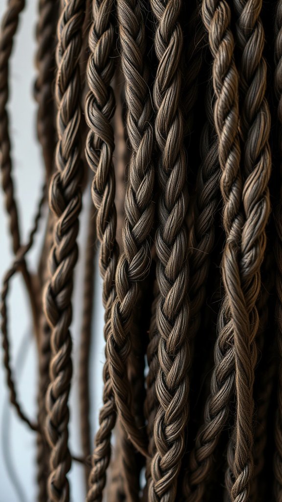 Close-up of knotless braids with twisted roots