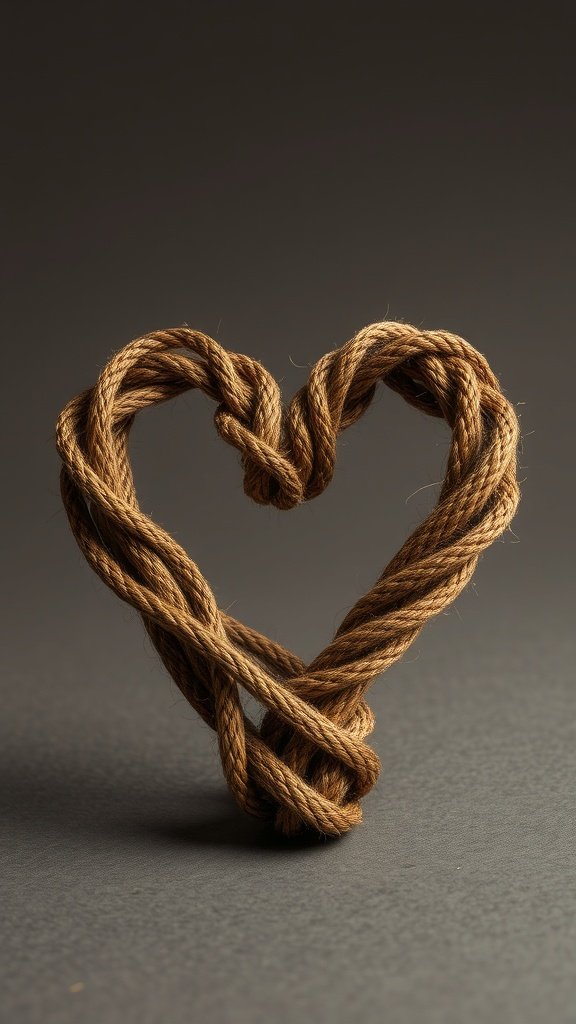 A heart shape made from twisted rope.