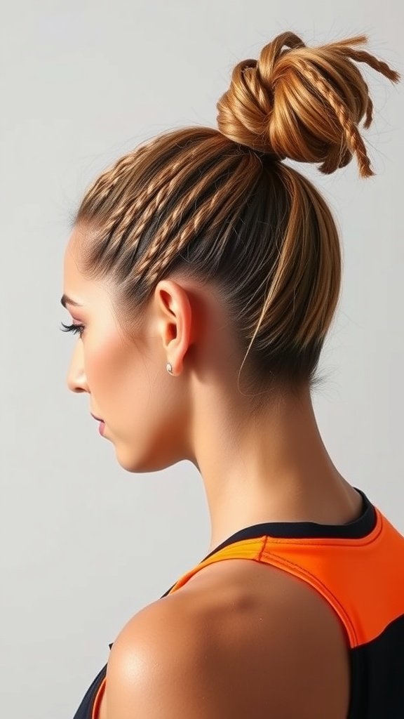 A woman with knotless twists styled in a high ponytail, showcasing a modern and chic hairstyle.