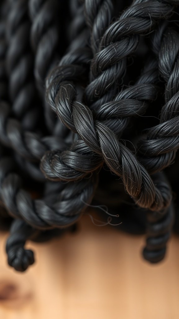 Close-up of smooth knotless twist braids