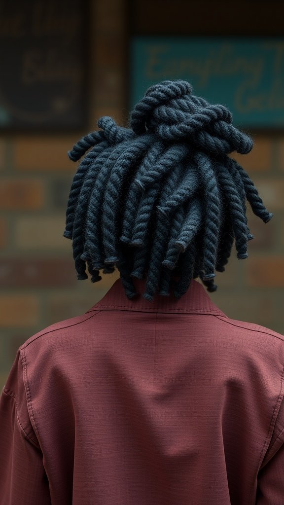 A person with knotless twists styled into a twist-out, showcasing volume and texture.