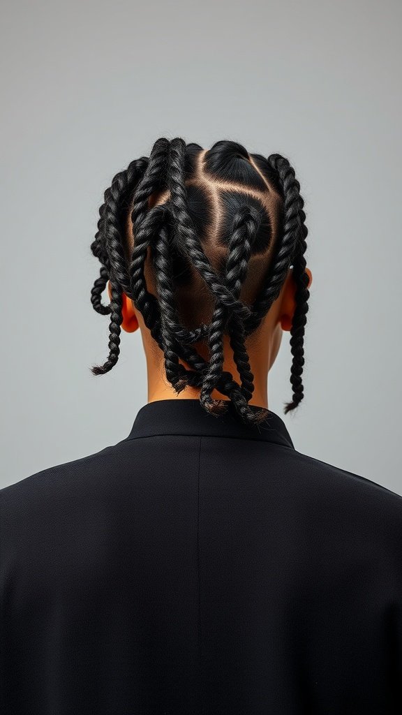 A person with knotless twist braids styled in a zigzag part.
