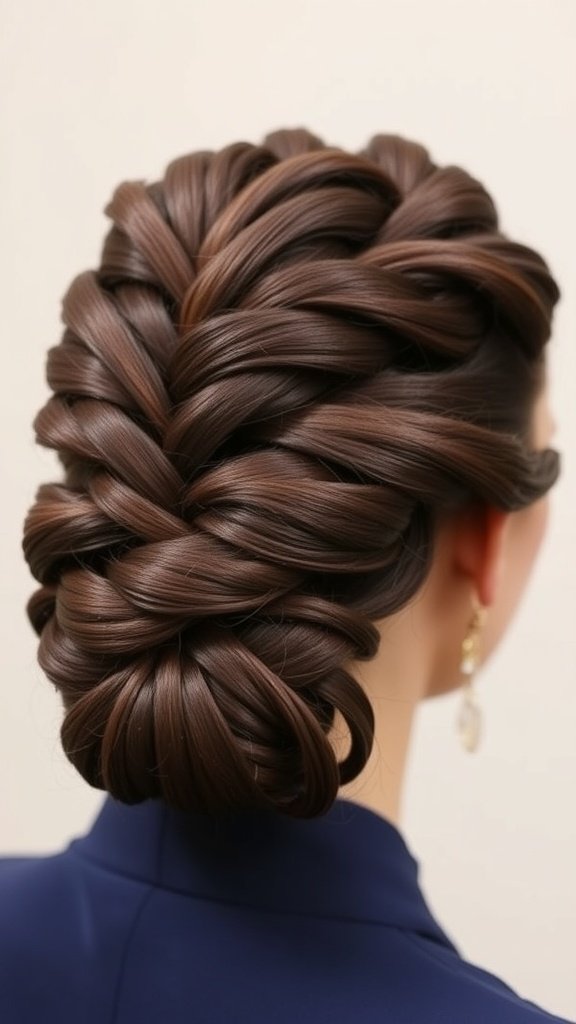 A chic updo featuring large knotless braids, showcasing a polished and elegant hairstyle.