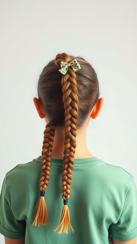 A girl with large knotless braids secured with colorful clips, showcasing a stylish hairstyle.