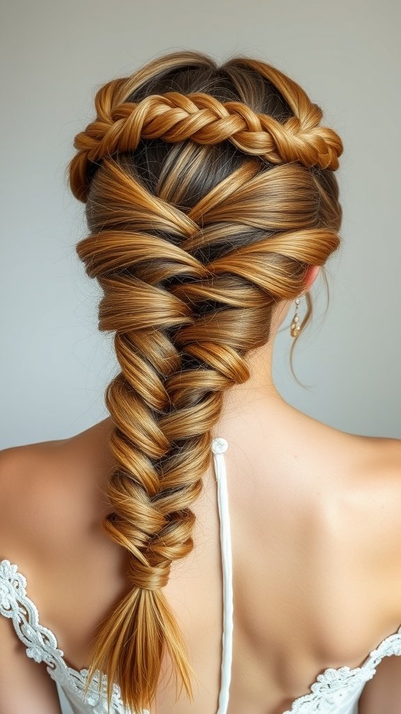A woman with large knotless braids styled into a crown braid, showcasing a beautiful hairstyle.