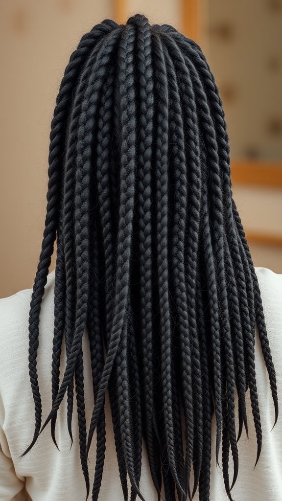 Large knotless braids styled in a layered look, showcasing neat and flowing braids.