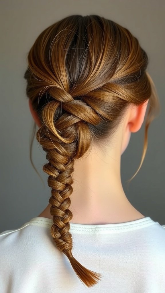 A woman with large knotless braids styled into a low bun, showcasing a neat and elegant hairstyle.