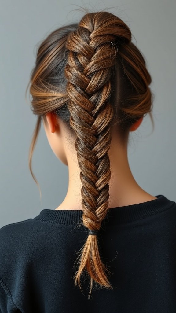 Large knotless braids styled into a side bun