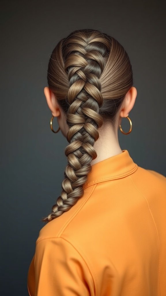 A person with large knotless braids styled in a sleek ponytail, showcasing a modern and elegant hairstyle.