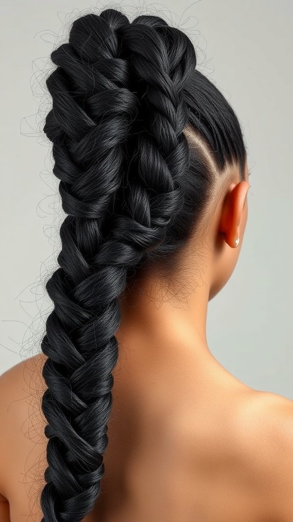 A woman showcasing large knotless braids styled with a twist.