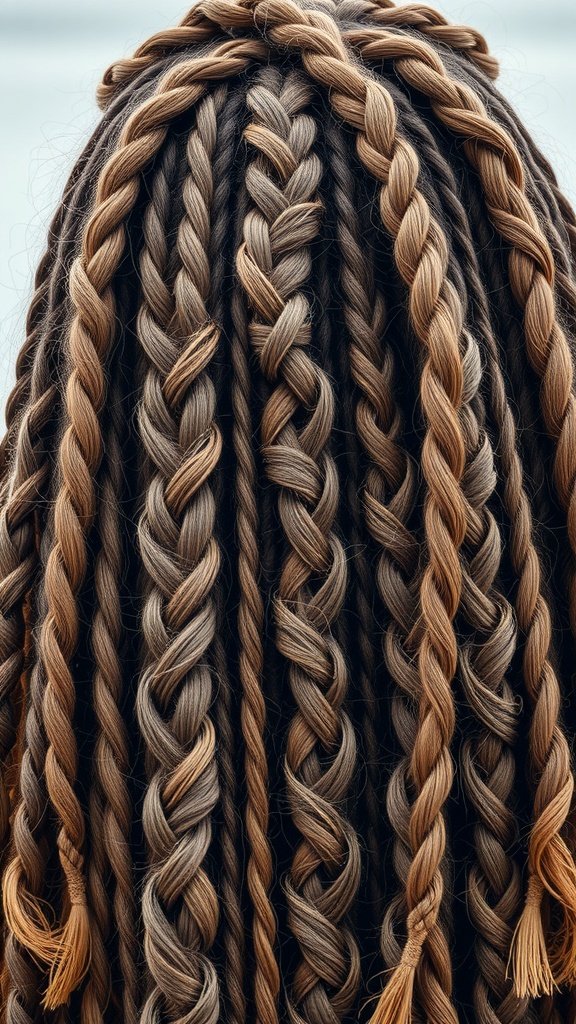 Large knotless braids with a wavy texture in various shades of brown