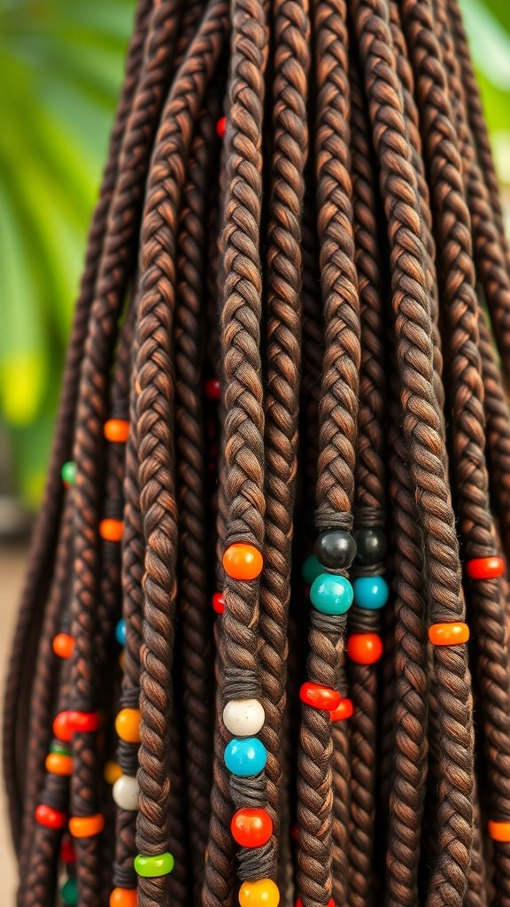Large knotless braids with colorful beads