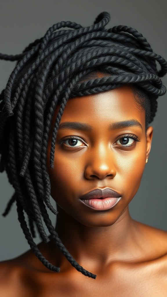 A close-up of a person with layered knotless box braids, showcasing a stylish and modern hairstyle.