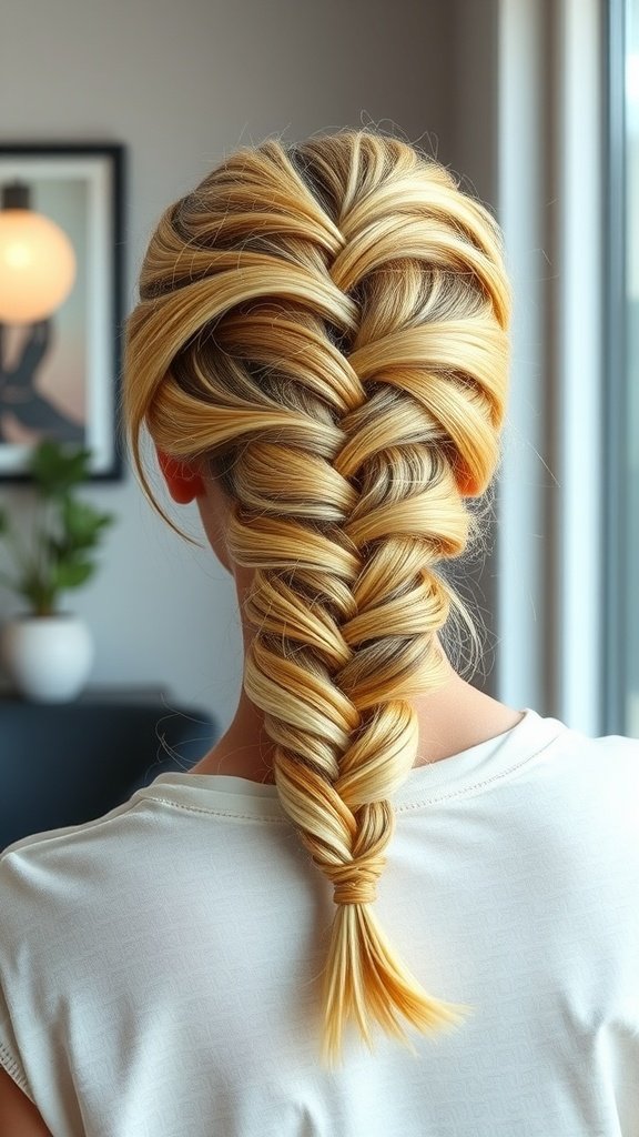 A stylish lemonade braid with a chic twist, showcasing intricate styling and blonde hues.