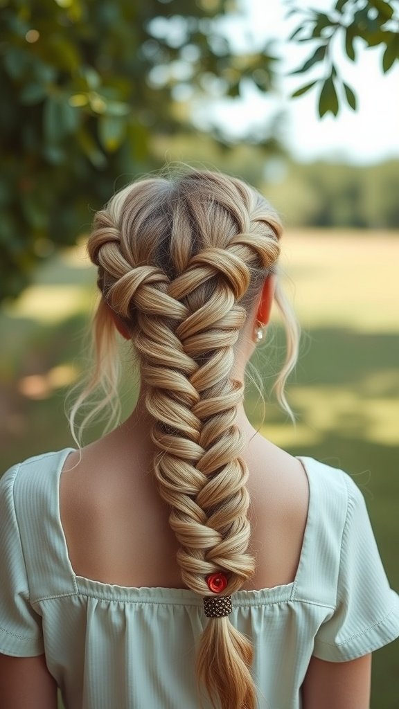A girl with lemonade braids and a crown braid, showcasing a stylish hairstyle.