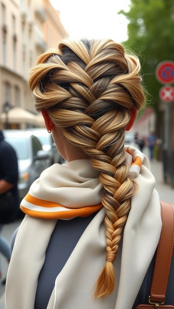 A woman with lemonade braids styled with a scarf, showcasing a trendy hairstyle.