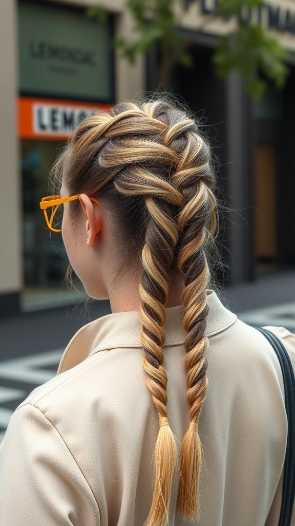 A woman with lemonade braids styled in a zigzag part, showcasing a trendy hairstyle.