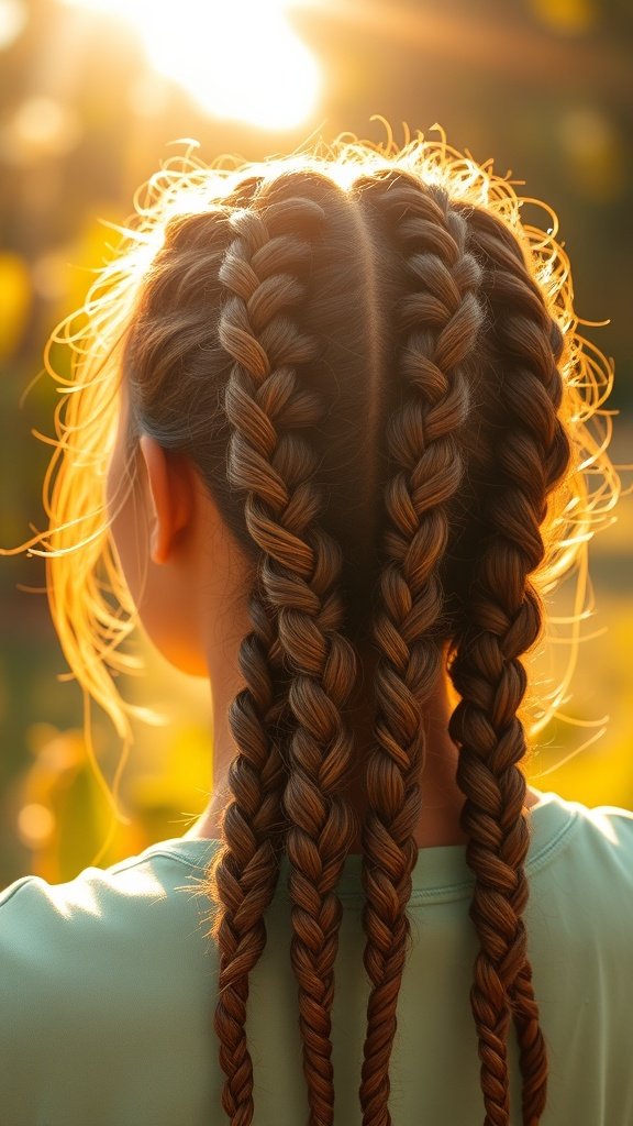 A close-up of a person with lemonade braids, illuminated by sunlight, showcasing the beauty of natural hair.