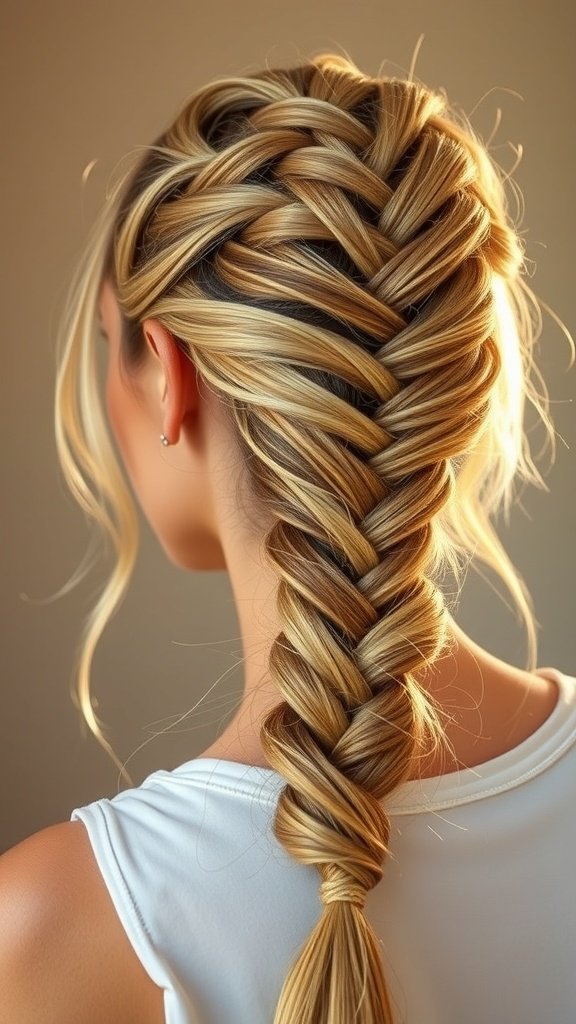 A close-up of a woman's back with lemonade braids featuring subtle highlights.