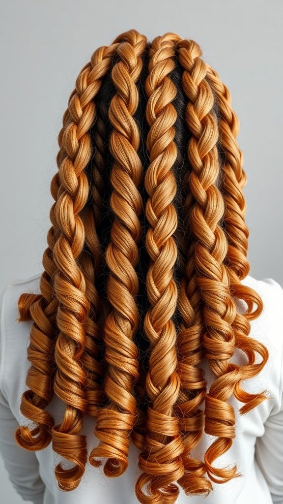 Long honey brown braids with curly ends