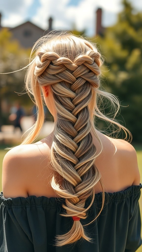 A woman with long ombre knotless braids styled elegantly.