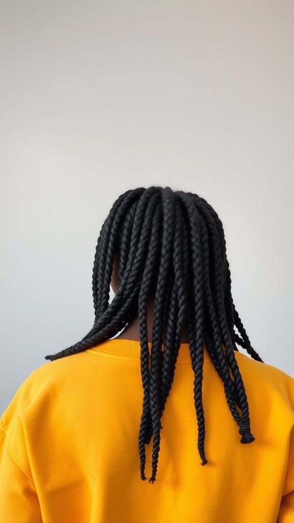 Medium knotless box braids with loose curls, showcasing a stylish hairstyle.