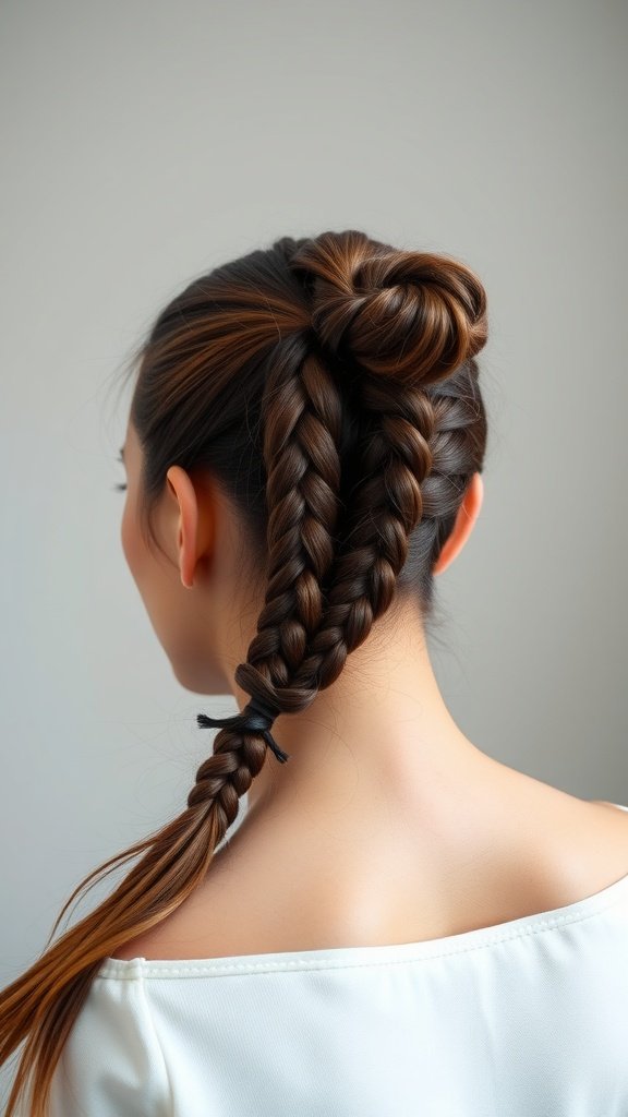 A woman with medium knotless braids styled into a sleek ponytail.