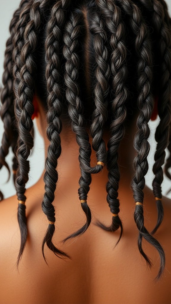 Close-up of medium knotless braids styled with a twist out