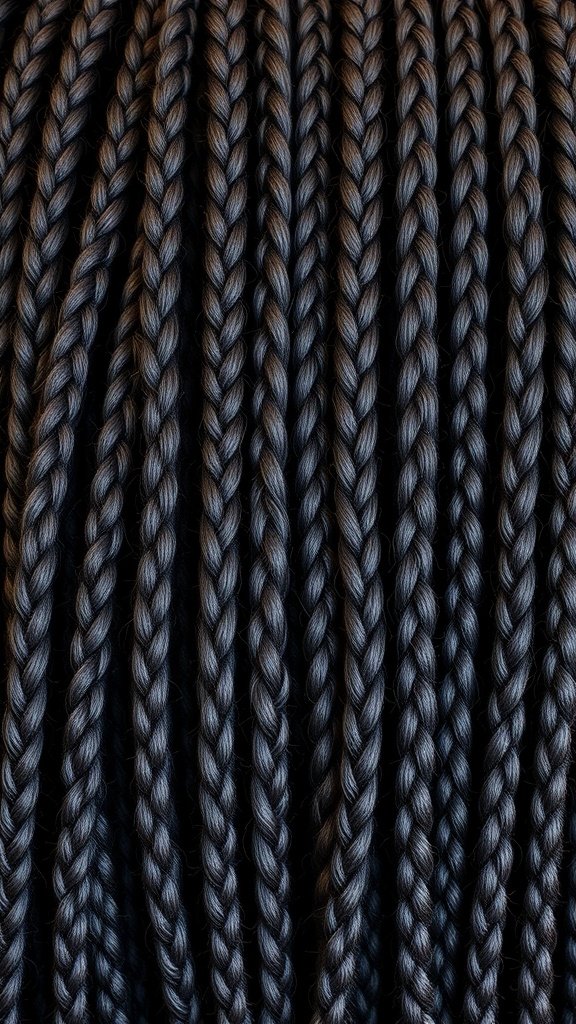Close-up view of medium knotless braids with a shiny texture