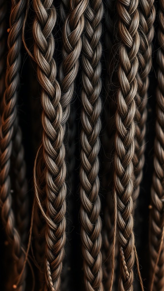 Close-up of natural brown knotless braids