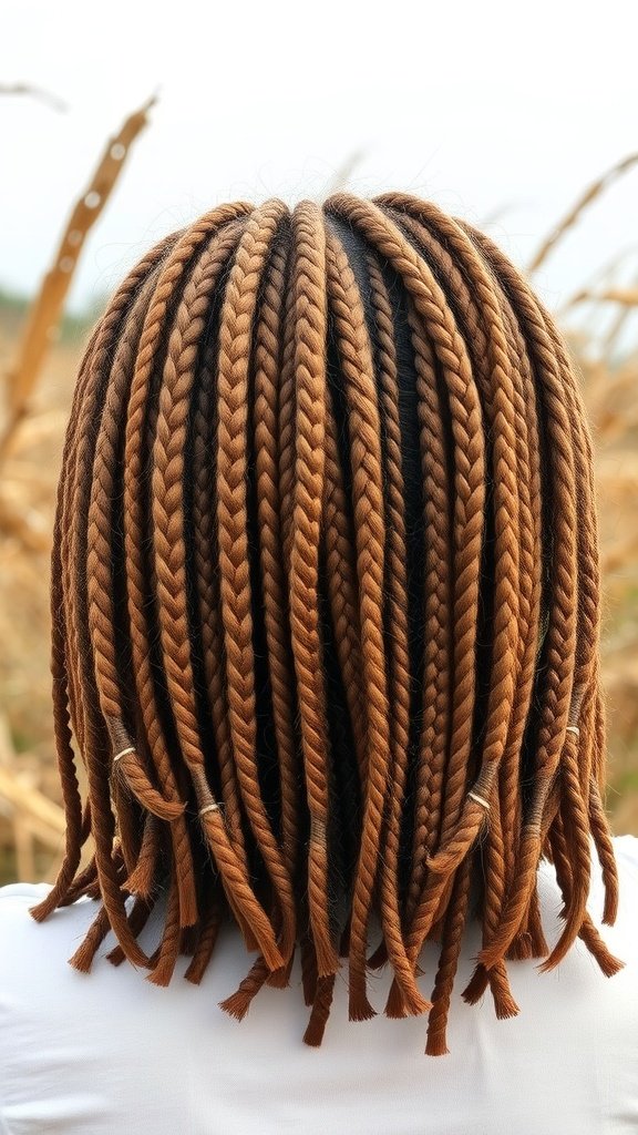 Back view of natural earth tone knotless braids
